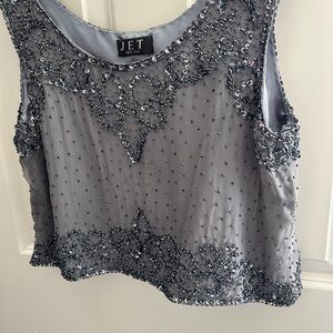 Women's silver 100% silk sequin cropped tank top. Sparkle and shine! Size M
